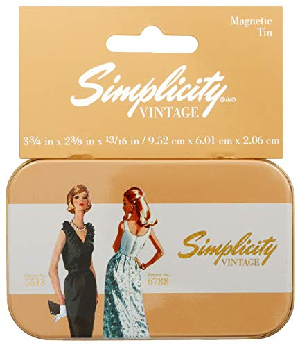 Simplicity 559347010 Retro Fashion Small Tin Storage Container, 3.75 x 2.375 Inches Vintage Magnetic Notions Blechdose, gestreift, Zinn, Mehrfarbig, Einheitsgröße