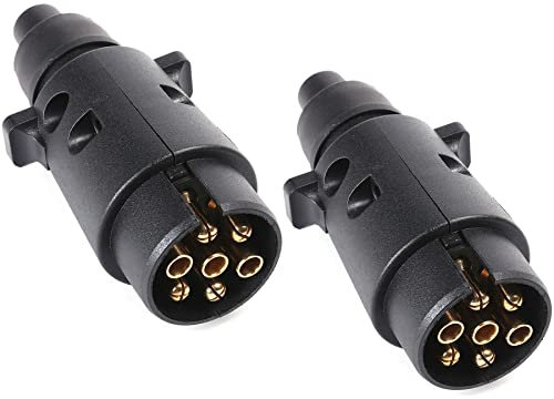 DARKGUARD 2 pedazo Enchufe 7pines Remolque 12v ISO1724,Impermeable,Zócalo Caravana 7Pines Macho, Adaptador Enchufe 7pin per Remolque,Conector 7polos 12v per Agrícola Remolque Camión Caravana (DG7PR-2)