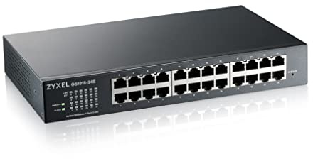 Zyxel 24-Port Gigabit Cloud-Based Switch | 24-Port GbE Smart hybrid Mode Switch | Standalone or NebulaFlex Cloud | Rackmount, fanless [GS1915-24E]
