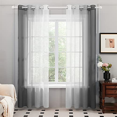 Deconovo Tende per Interni 2 Pannelli Trasparenti con Occhielli, Tende a Pannello per Soggiorno e Camera da Letto, 140x245 CM, Grigio Scuro