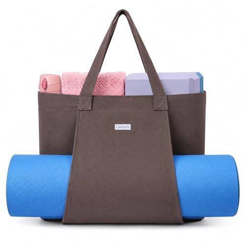 Cwokarb Yoga Bag for Women, Cotton Canvas Yoga Mat Tote with Wet Pocket