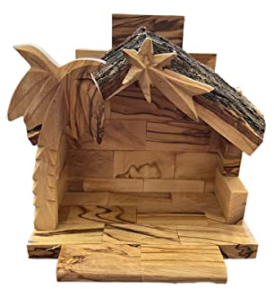 Olive Wood Nativity Set Manger Stable 4.75 high. Made in Bethlehem