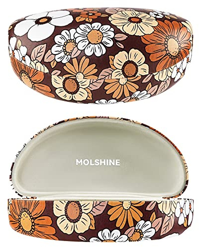 molshine Hartschalen-Sonnenbrillenetui, großes Hardcase Brillenetuis für Damen und Herren,übergroße Sonnenbrillen(Braune Blumen)
