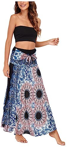 falda vestido de dos vías estilo étnico bohemio maxi asimétrico para playa largo midi cuello halter suave, fino, fresco, transpirable verano