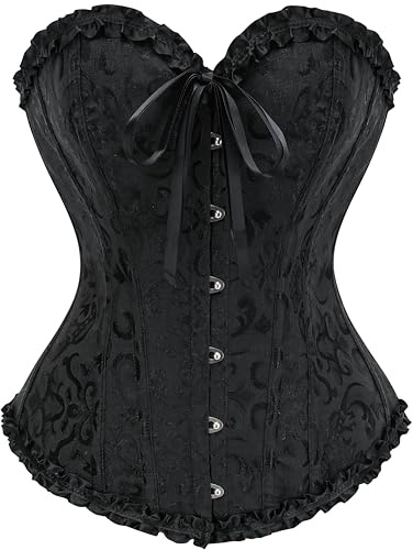 Vrapo Black Corset Top for Women | Overbust Lace Up Waist Cincher Shapewear Lingerie - Size L