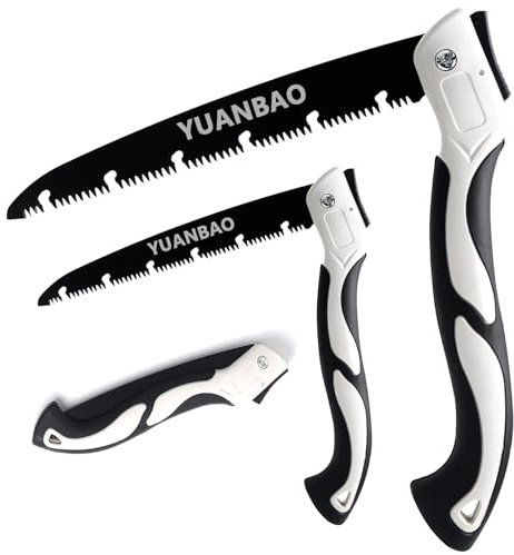YUANBAO Scie pliante de 25,4 cm de long avec dents de rasoir à 3 côtés et réservoir de démontage, scie à main pour le travail du bois, le camping, le jardinage et la menuiserie (17,8 cm + 25,4 cm)