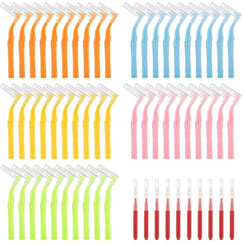 ViEinkaufen Lot de 60 brosses interdentaires, 5 tailles, brosses dentaires à tête inclinée avec poignée antidérapante, cure-dents, bâton de fil dentaire doux pour appareils dentaires, nettoyage
