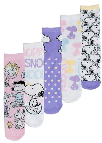 United Labels 5 Paar The Peanuts Snoopy Socken für Damen, rosa weiß lila, 38-43, Damensocken, Frauen Strümpfe