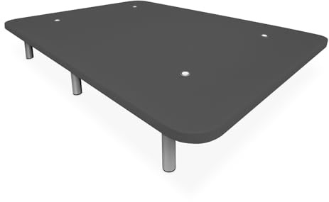 Duérmete Online - Base Tapizada 3D Extra Resistente con Gran Estabilidad y 5 Barras Transversales + 6 Patas metálicas roscadas de 25cm, 150 x 200, Gris Oscuro