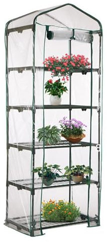 5 nivåer litet växthusskydd, 69 x 49 x 187 cm vattentätt transparent PVC-skydd med upprullningsdörr, slitstark ersättning växthus för odling av grönsaker, blommor och plantor ( ingår inte)