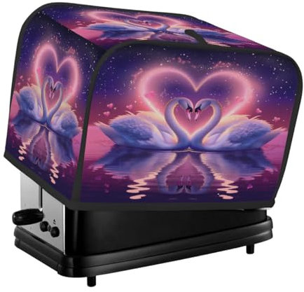 Mexpekil Toaster Cover, Purple White Swan Couple Stylish Protector for Your 2-Slice Toaster, Easy to Clean, Waterproof, Heat-Resistant, Durable, Kitchen Essentials