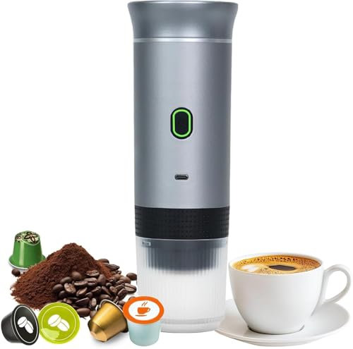 Bostar Macchina da caffè portatile, 3 in 1 macchina da caffè espresso elettrica portatile riscaldamento rapido caffettiera per campeggio viaggio compatibile con capsule piccole grandi caffè macinato