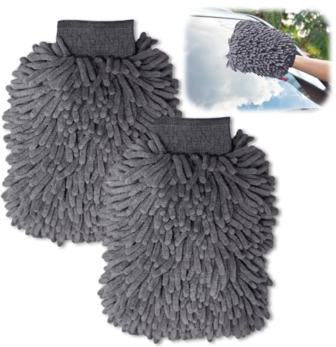 2 Pezzi Guanto Lavaggio Auto in Microfibra – per Pulizia Esterni Auto e Moto, Panno Antigraffio, Accessori Pulizia Autos Professionale, Rimuove lo Sporco Senza Danni alla Carrozzeria,Grigio+Grigio