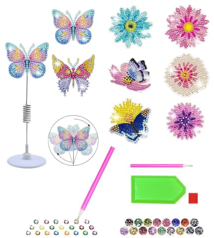 Primasage 8 Pièces set de Peinture Papillon Diamant et les Fleurs kit Papillons Décoration de Jardin Diamond Painting Enfants pour la Décoration Extérieure et Intérieure Balcon