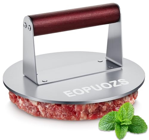 EOPUOZS Burgerpresse, Robuste Hamburgerpresse, 6,3 Zoll Edelstahl Smash Burger Presse, Professionelles Edelstahl Burgerpresse Grillzubehör, Leicht zu Reinigen, Rund