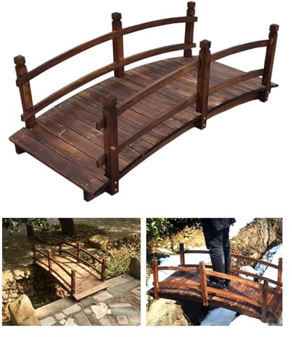 Puente de jardín de madera, puente de arco decorativo para estanque y camino, pequeño puente de madera rústica para paisajismo al aire libre, ideal para decorar el jardín y mejorar la pasarela