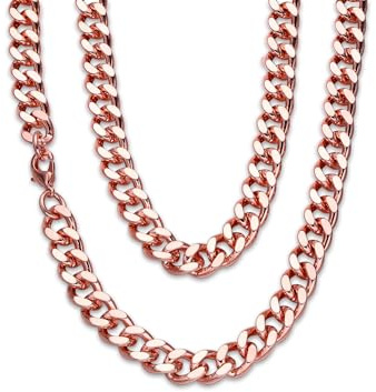 MagEnergy Chaîne à maillons cubains pour hommes et femmes, chaîne en cuivre de 45,7 cm / 50,8 cm de long, collier cubain Miami, bijoux hip hop, cadeau de bijoux (9 mm de large)