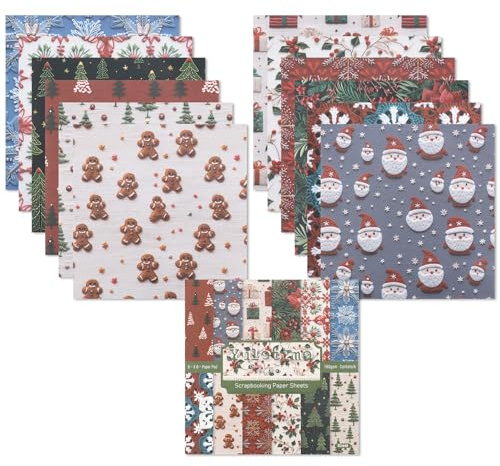 24 Sheets Decoupage Paper,Scrapbooking Card Stock Pad,Christmas Scrapbooking Paper,Single-Sided Scrapbook Papers Pads,Pattern Papers Set,for DIY Card Making Photo Album Decor,Christmas Tree Pattern