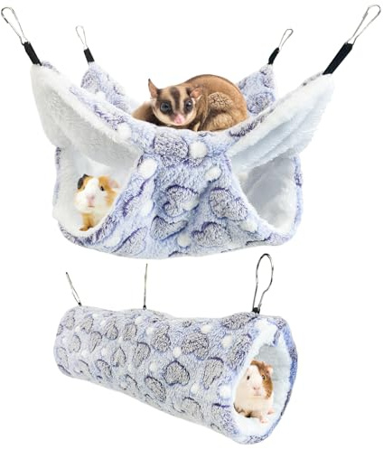 PINVNBY 2 Pack Rat Hammock Set Soft Ferret Hideout Bed Hanging Hamster Tunnel Cave Small Animal Cage Accessories Toy for Guinea Pig Chinchilla Squirrel Sugar Glider (Purple)