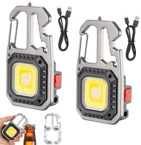 Umllpet Mini LED-ficklampa, 2 stycken ficklampsverktyg med karbinhake, mini LED-strålkastare, uppladdningsbar campinglampa med 4 ljuslägen, miniinspektionslampor för camping, reparation
