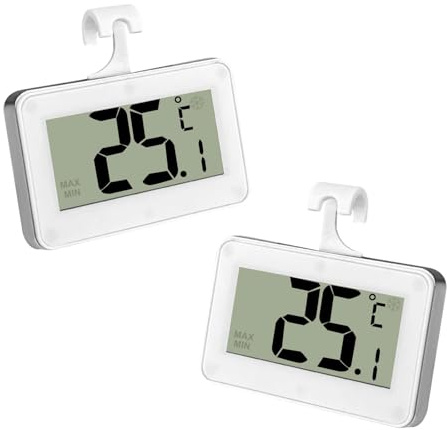Fousenuk 2 Pezzi Termometro Digitale Magnetiche con Facile da Leggere Display LCD, Termometro Frigorifero con Gancio, Termometri per Frigo per la Casa, Ristoranti, Caffè, Bar(Bianco)