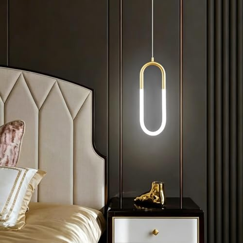 TZSMUM Ovalada LED Lámpara Colgante Moderna Simples Lámparas Colgantes Altura Ajustable Lámpara de Suspensión Interior Dorado Decorativo para Comedor Cocina Oficina (Línea Blanca - Luz Blanca,40cm)