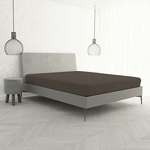 Lenzuolo Sotto MAX COLOR con Angoli Elasticizzati da 25 cm Letto Matrimoniale 170x200 cm, 100% Cotone Made in Italy - Tinta Unita MARRONE