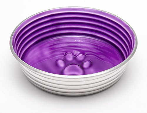 Loving Pets Le Bol Glazed Interior Stainless Steel Dog Bowl Non-Slip Dishwasher Safe Durable Pet Dish - Lilac - Large (1.4 Litre)