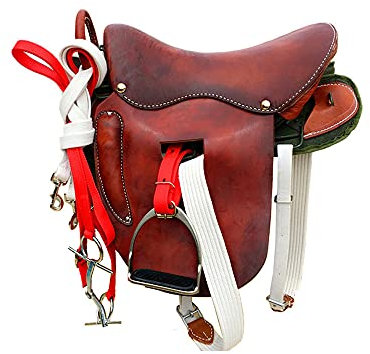 CLBING Sillín De Caballo Turistas Pomo De Caballo con Silla De Cuero Sillín Sillín De Ejército Sillín Completo Caballo Suministros Ecuestres,Brown