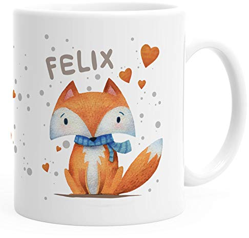 SpecialMe® Namenstasse für Kinder personalisierte Kaffee-Tasse mit Namen Fuchs Motiv weiß Keramik-Tasse