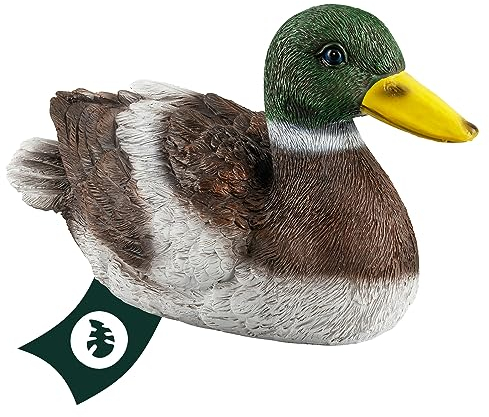 VERDOBA Gartendekoration Ente aus Kunstharz handbemalt - Gartenfiguren für außen & Wintergarten Dekoration - Garten Figur aus Kunststein, Kunstharz - Teich Dekoration (schwimmender Erpel)