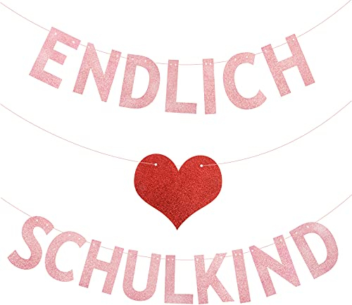 Endlich Schulkind Girlande Roségold Deko Einschulung Mädchen Schulanfang Banner Glitzerpapier Hänge Deko für Schuleinführung Junge und Mädchen Einschulungsfeier Schulkind Schulstart usw.