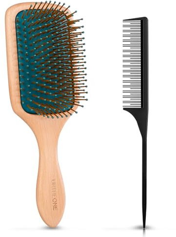 Hair Brush Natural Wooden Hair Brushes for Women Men and Kids, Eco Friendly Paddle Hairbrush for Curly Think Thin Fine Stright Long Hair Make Hair Health and Massage Scalp