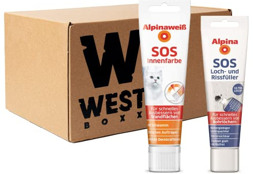 W West Boxx Box aus Loch- und Rissfüller 100 ml & Innenfarbe Tube Weiß 100 ml für eine glatte & rissfreie Oberfläche, Ausbesserungsset für die Wand
