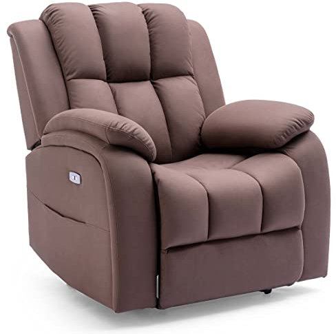 More4Homes BROOKLINE ELECTRIC FABRIC AUTO RECLINER ARMCHAIR GAMING USB LOUNGE SOFA CHAIR MOCHA