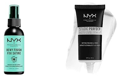 NYX Professional Makeup Setting Spray, Langanhaltende Formel & Studio Perfect Primer - Clear, Makeup Primer, Ebenmäßiger Teint, Vermindert feine Linien und Poren, Vegane Formel
