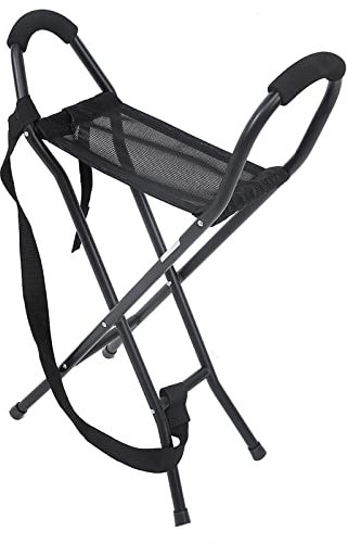 Fockety Bastón Plegable con Asiento, de aleación de Aluminio portátil bastón con Patas de Goma, Ajustable bastón de Mano para Las Mujeres y los Hombres, Las Personas Mayores de Equilibrio