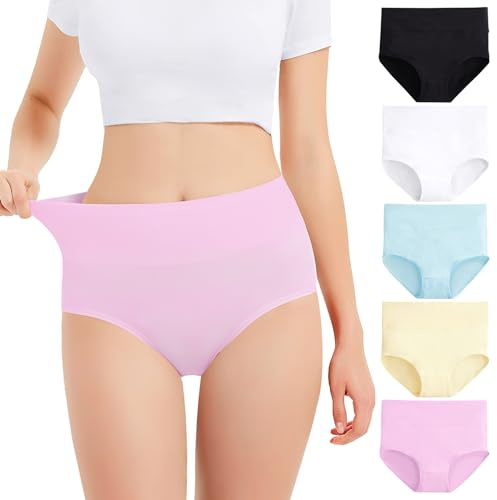 Falechay Culotte Femme Coton Taille Haute Slips 5 pièces Multicolore-4,XL