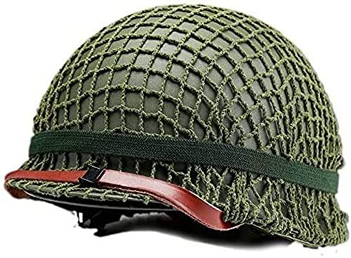 Casco Acero M1 WW2 US, WWII Equipo Militar Segunda Guerra Mundial Casco Imitación con Cubierta Red