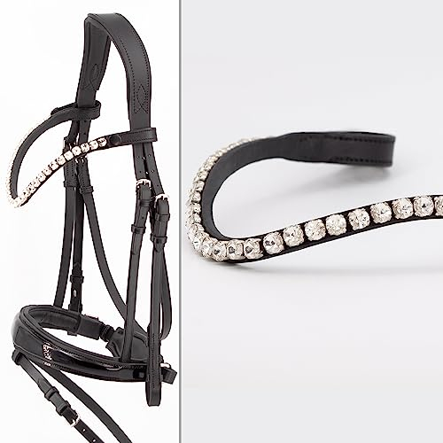 Heinick Trense Performance Schwedisch Lack Abnehmbarer Sperrriemen Zaumhaken ~ Vollblut ~ Auswahl (Stirnriemen Quick-Change Glow-Silver)