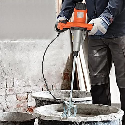 Handheld Electric Cement Mixer 1800W Portable Concrete Mixer Adjustable Speed Double-Rod Paddle Mixer Tool for Mixing Grout, Plaster, Mortar, Paint or Glue