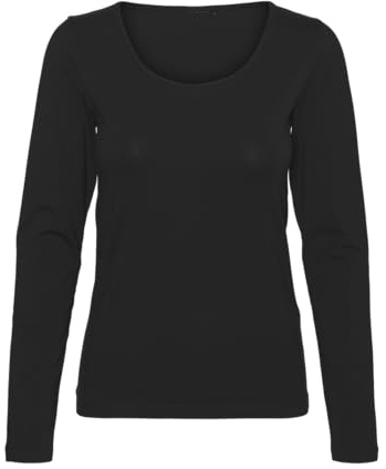 Vero Moda Maglia a Maniche Lunghe da Donna Vmlulu LS Scollo a U Jrs Ga Noos, Nero, S
