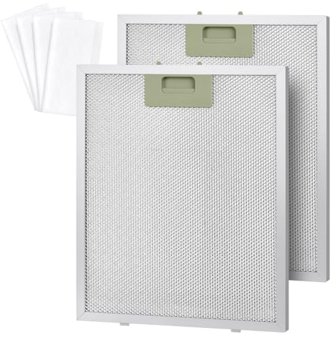 HOTUT Metallfettfilter für Dunstabzugshauben, 2 Stück Fettfilter mit Metallgitter, 320x260mm Fettfilter Dunstabzugshaube Universal mit 4 Stück Einweg-Filterpapier für Küchenabzugshauben