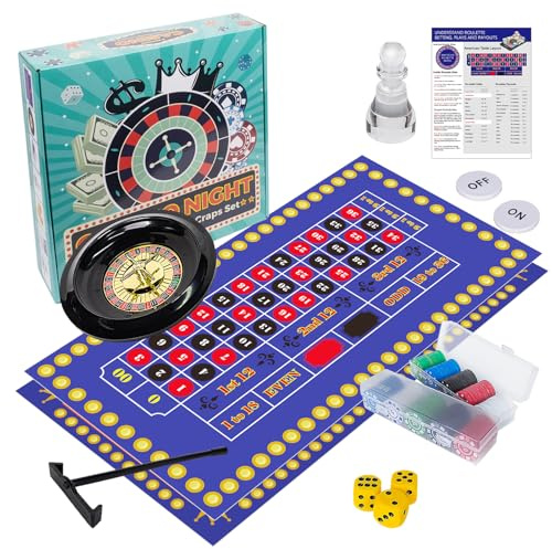 Extguds Roulette Wheel and Craps Set with Large Double Sided Felt, 10 Inch Roulette Wheel, Chip Rake, 200 Chips, Roulette Marker, 3 Dices, Perfect for Game Night Party