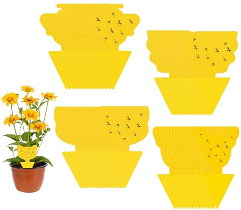 60PCS Anti Moucheron Plante, RISVOWO Attrape Mouche Interieur, Autocollant Jaune Plante, Pièges à Insectes,Piege Moucherons Cuisine Sticky Bug Catchers pour Jardin Plante Fleur Fruits
