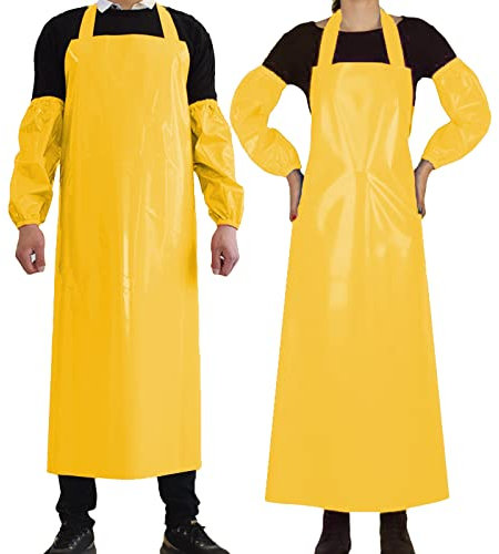 Reroon Waterproof Apron with Sleeves, Safety Apron Work Uniform for Men & Women, Chemical Resistance Anti-Tear Bib Apron for Dishwashing, Butchering & Dog Grooming