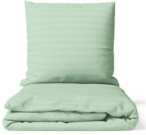 Cotton Castle Seersucker Bettwäsche Wendeoptik Bettwäsche Bettgarnitur Bettbezug Microfaser, Größe:135 x 200 cm, Farbe :Mint-Grün