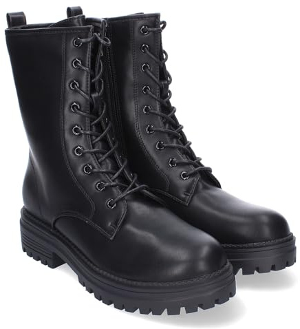 Botas de Mujer, Comodas y Elegantes, Estilo Militar con Cordones, Suela Dentada y Cremallera Lateral