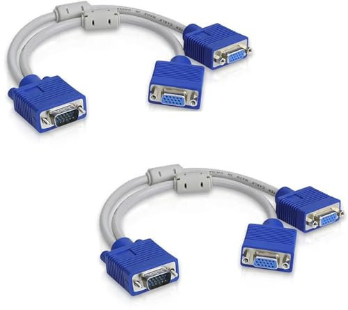 MEIRIYFA VGA Cavo Splitter, 1080P HD VGA 1 maschio a 2 femmina adattatore convertitore Video Cavo Dual VGA Monitor Y Cavo per duplicazione dello schermo (2PCS, 30cm)