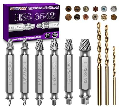 Set di 6 estrattori per viti Grado HRC 63-65, HSS 6542, estrattore sinistro, strumento svitamento, forare e rimuovere viti danneggiate